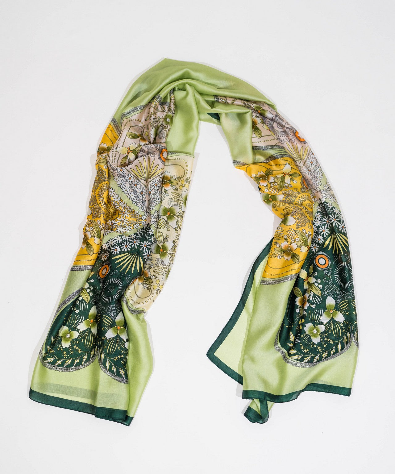 Green Floral Silk Scarf