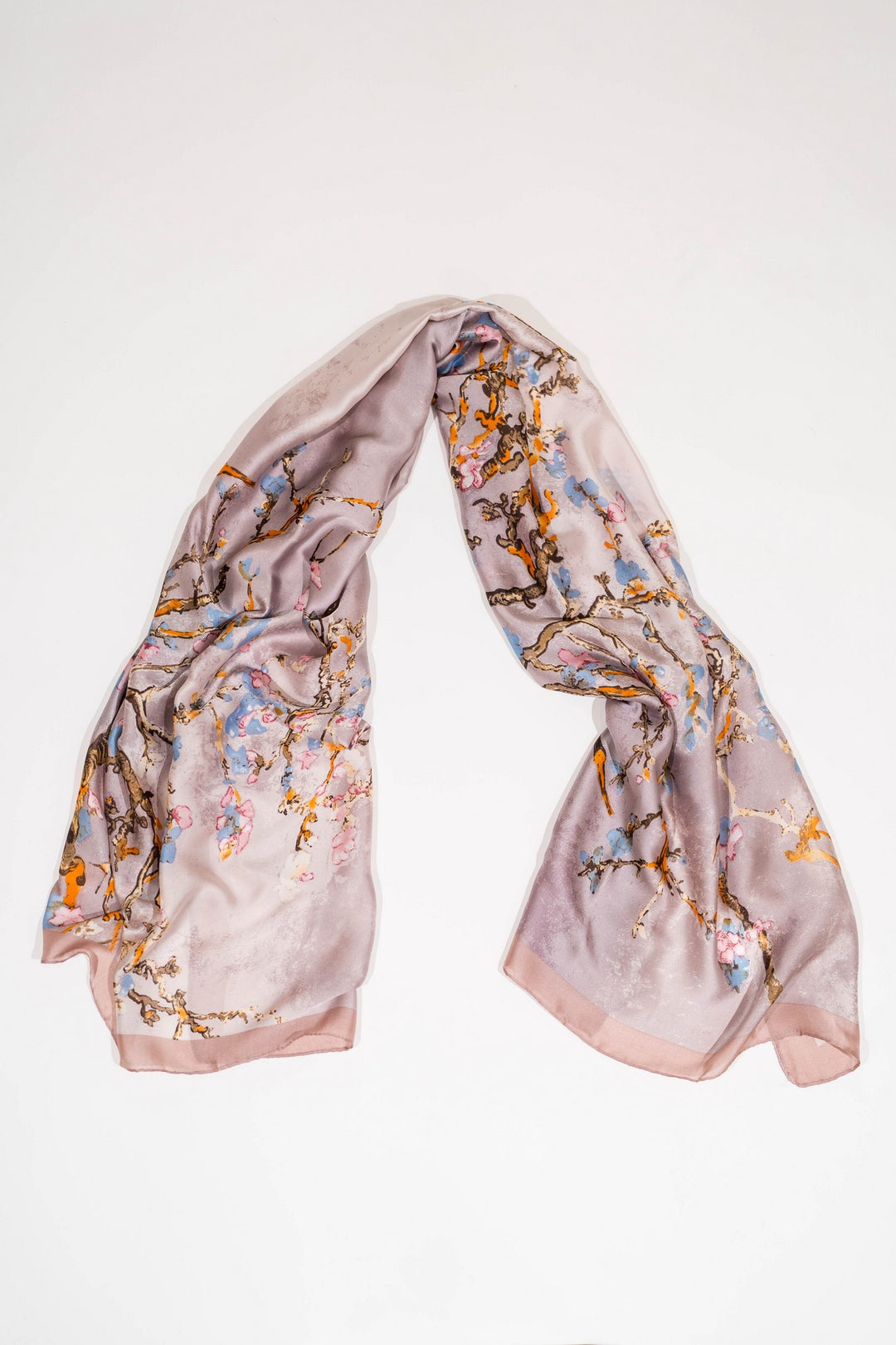 Light Purple Floral Silk Scarf