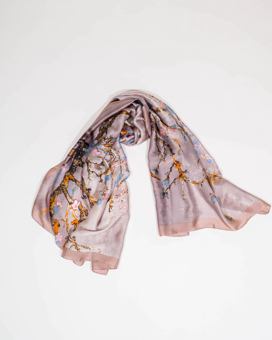 Light Purple Floral Silk Scarf