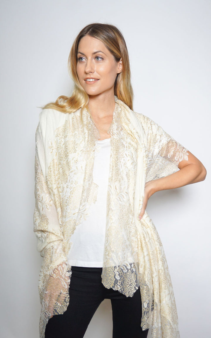 Ivory and Gold Lace Scarf