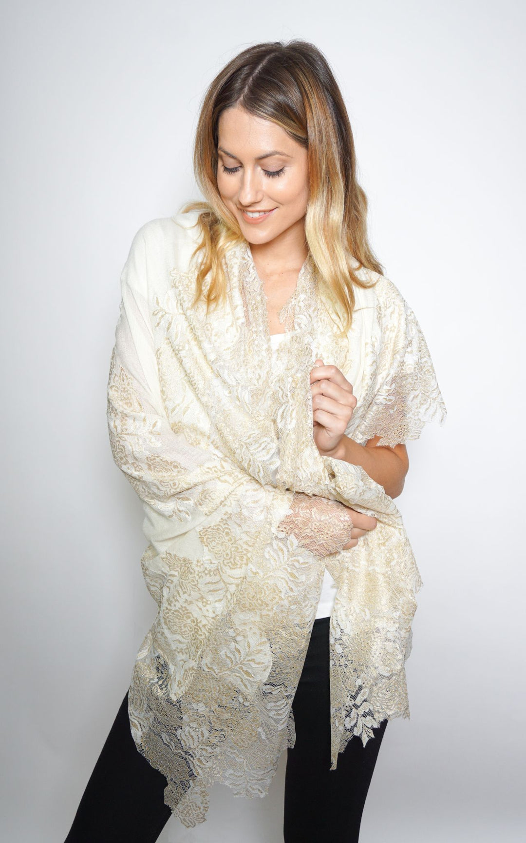 Ivory and Gold Lace Scarf