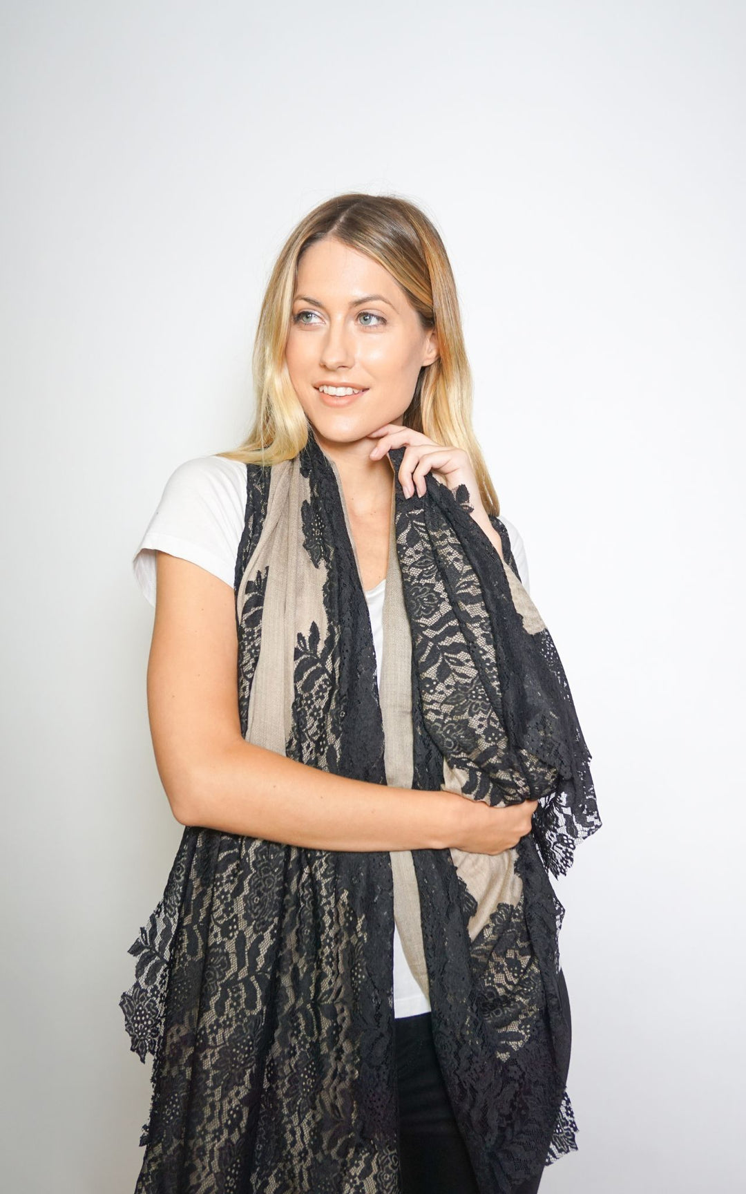 Beige and Black Lace Scarf