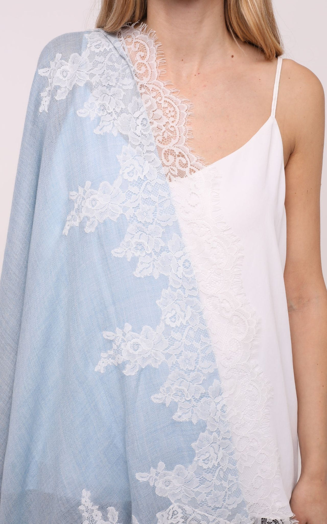Baby Blue Scarf with White Lace