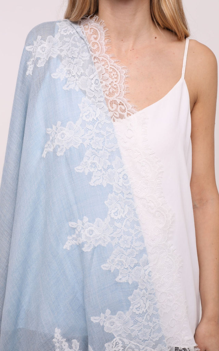 Baby Blue Scarf with White Lace