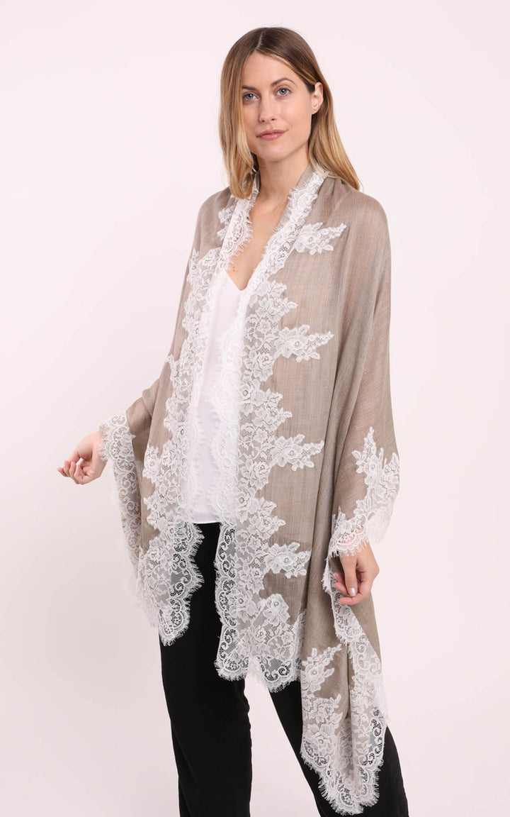 Beige Scarf with White Lace