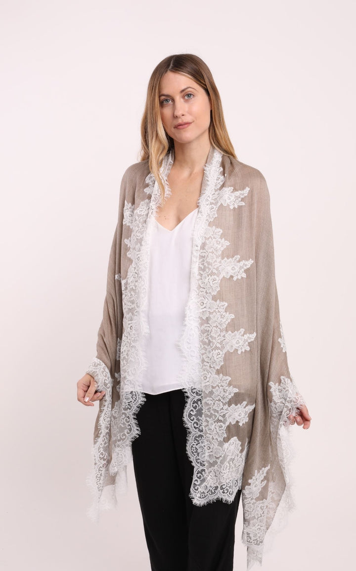 Beige Scarf with White Lace