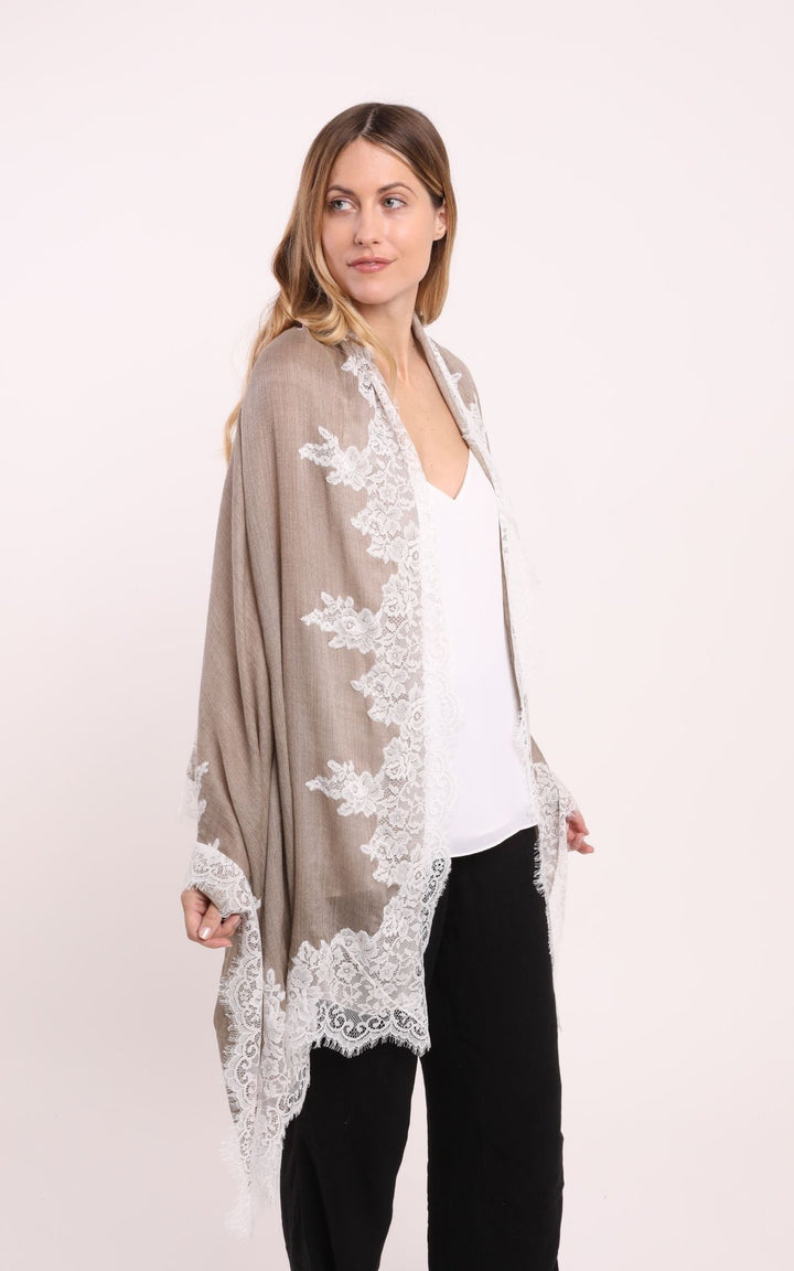 Beige Scarf with White Lace