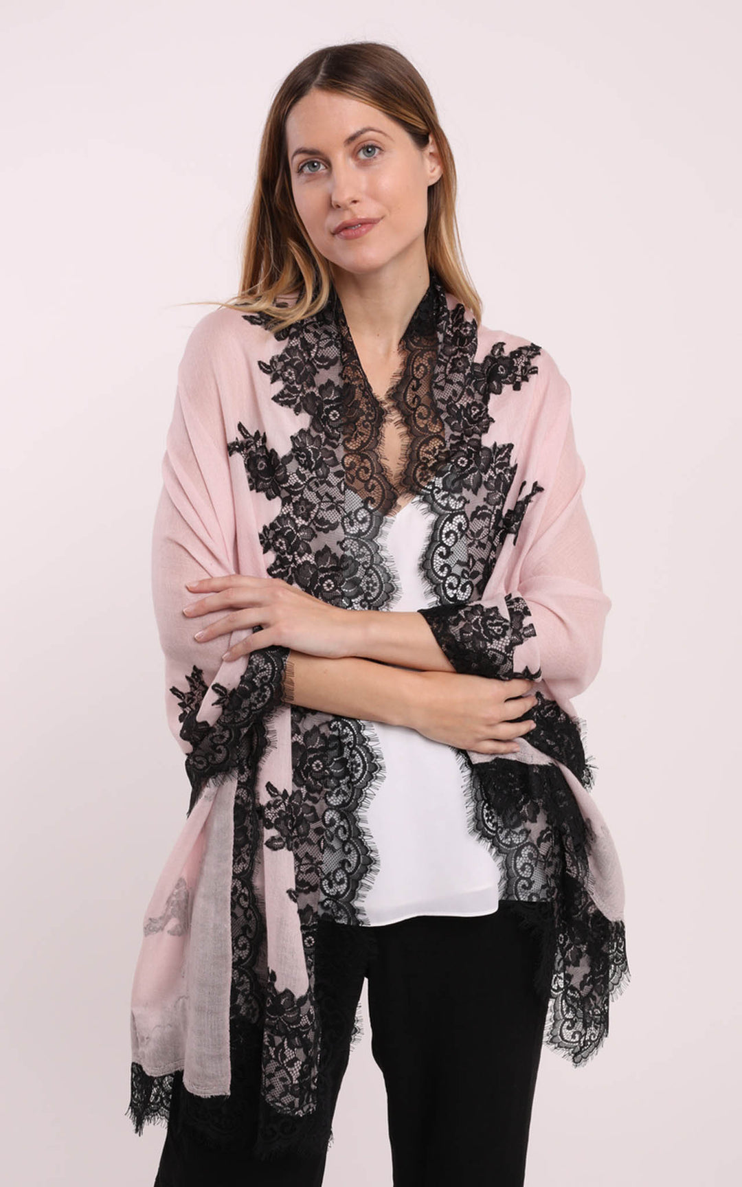 Pink Scarf with Black Lace