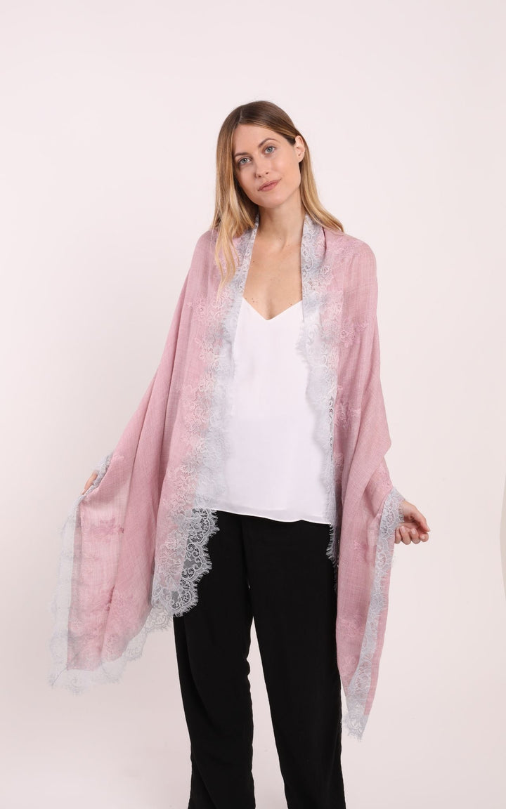 Pink Shaded Scarf with White Lace