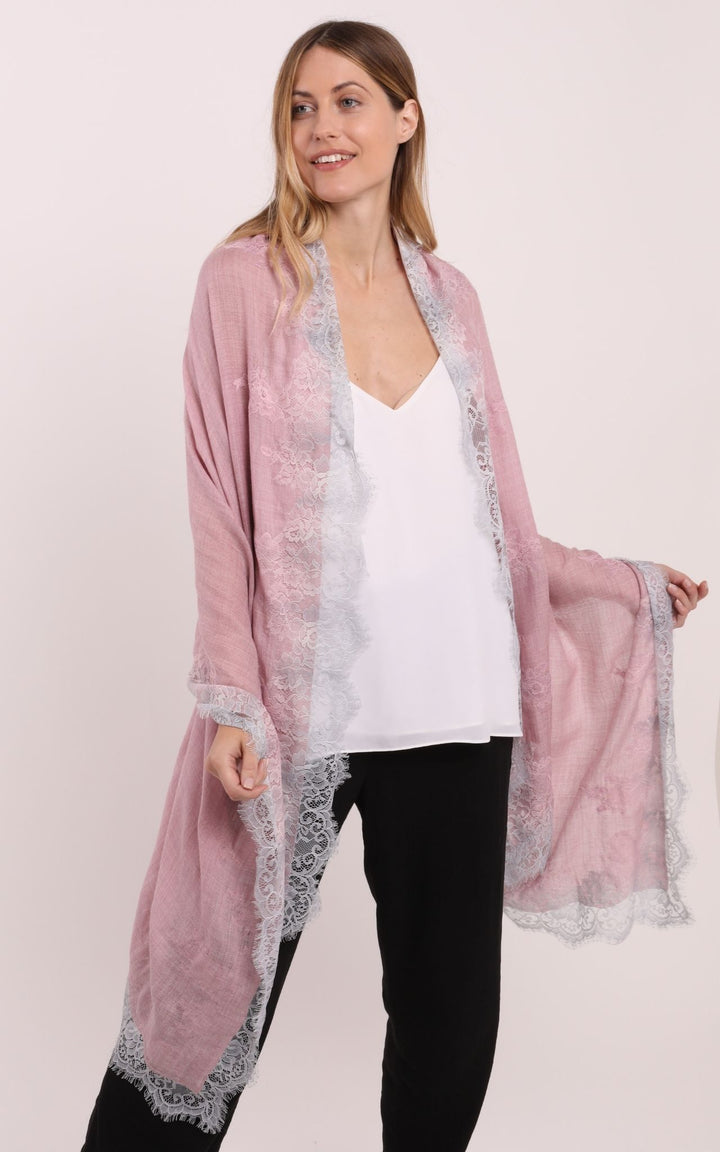 Pink Shaded Scarf with White Lace