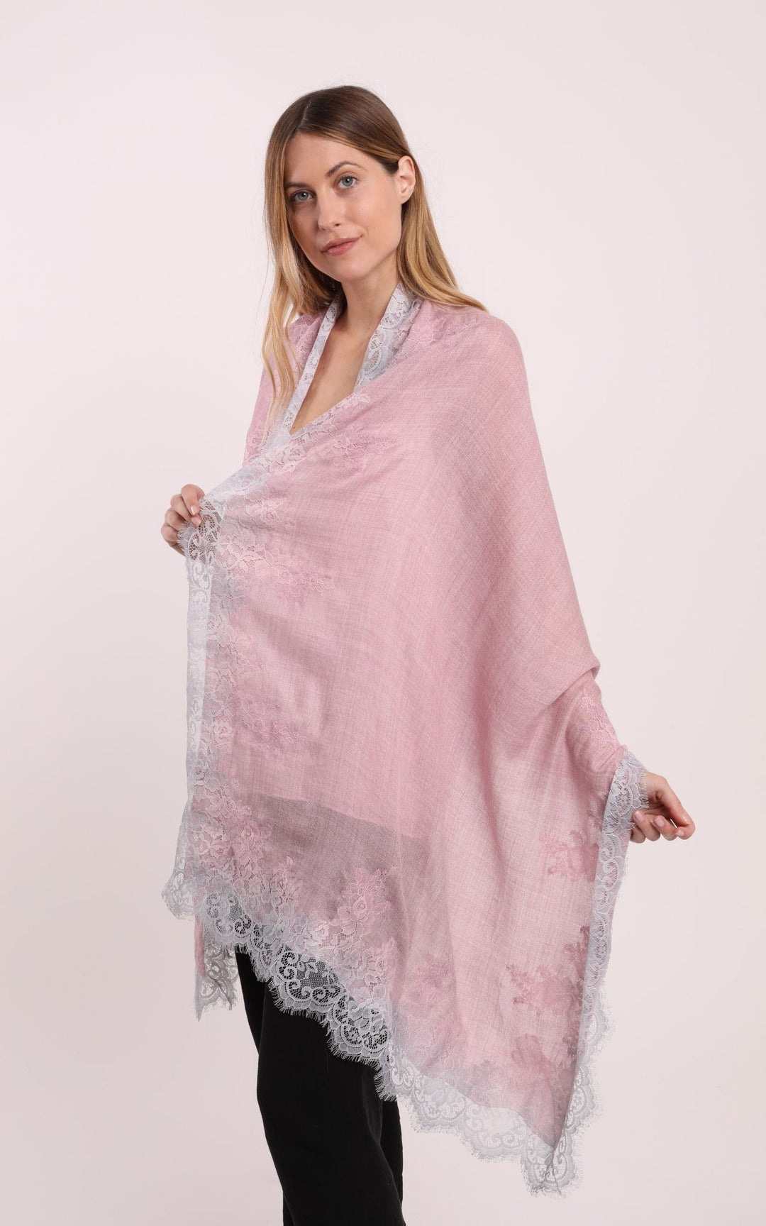 Pink Shaded Scarf with White Lace