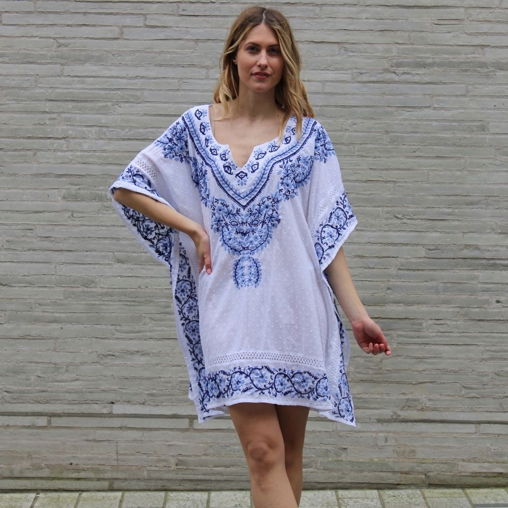 Blue and White Embroidered Kaftan