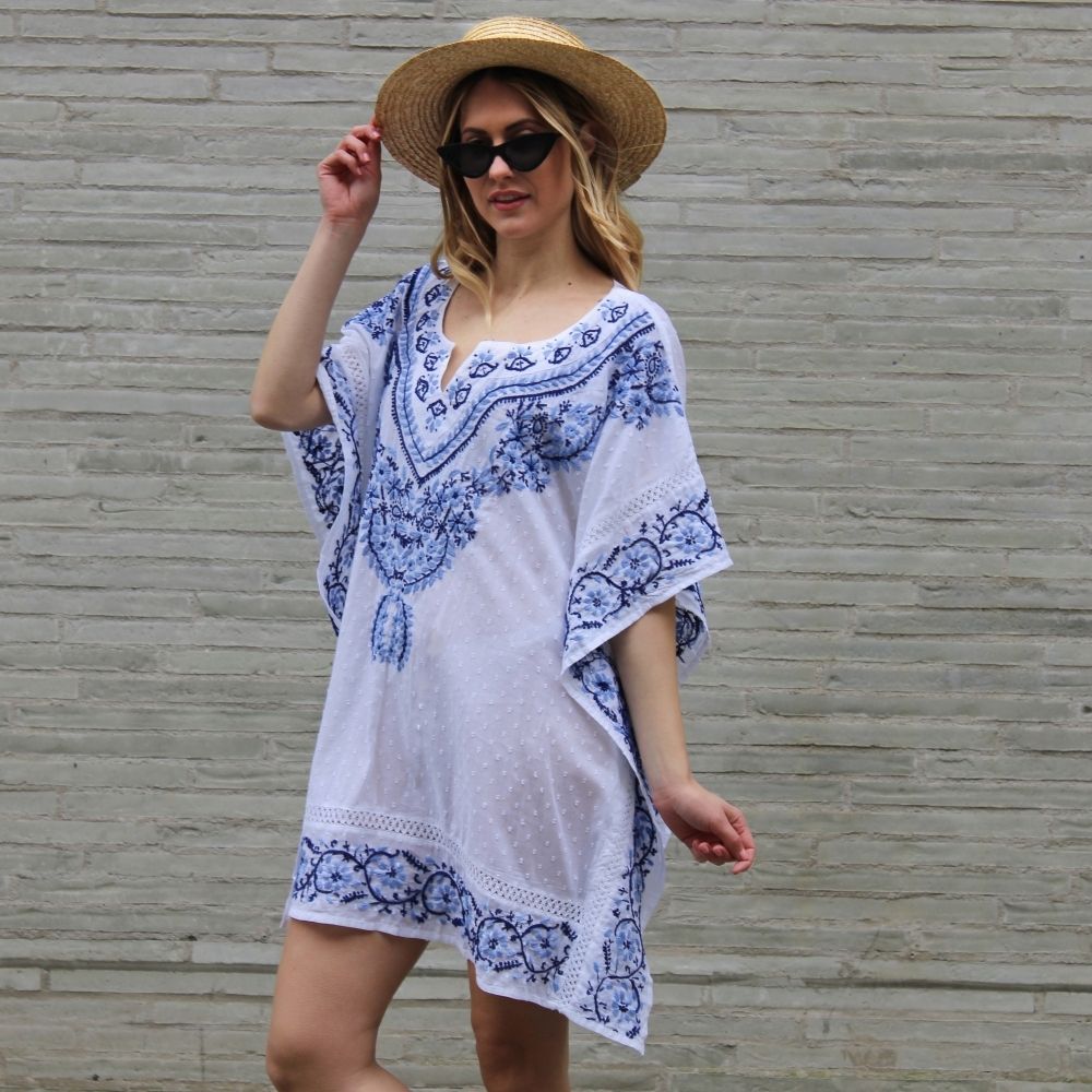 Blue and White Embroidered Kaftan
