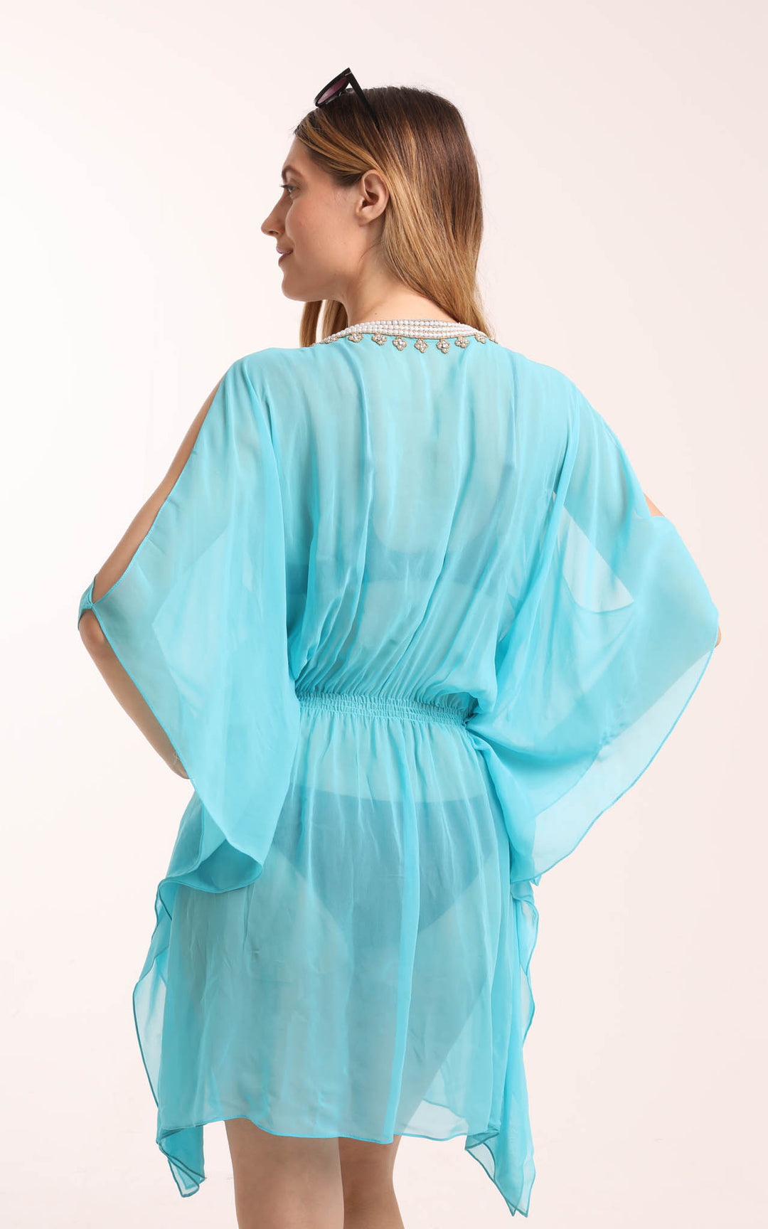 Turquoise Kaftan with Beaded Detailing