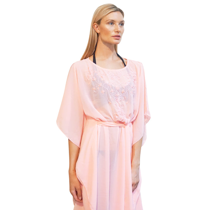 Short Pink Kaftan with Beaded Embroidery