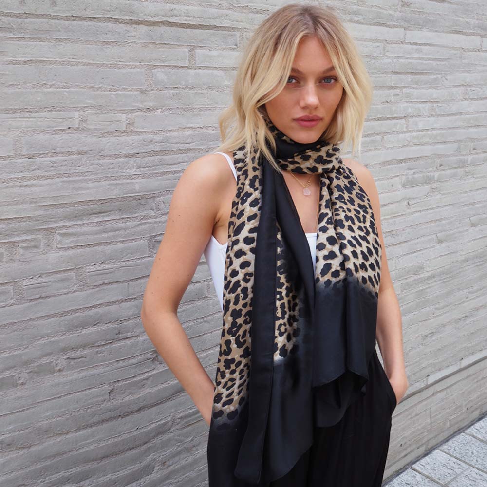 Black Leopard Silk Scarf