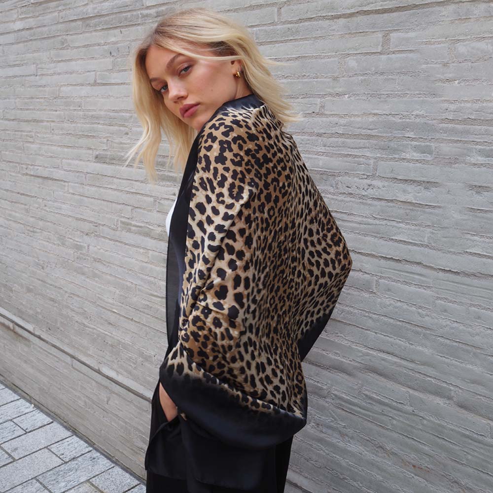 Black Leopard Silk Scarf