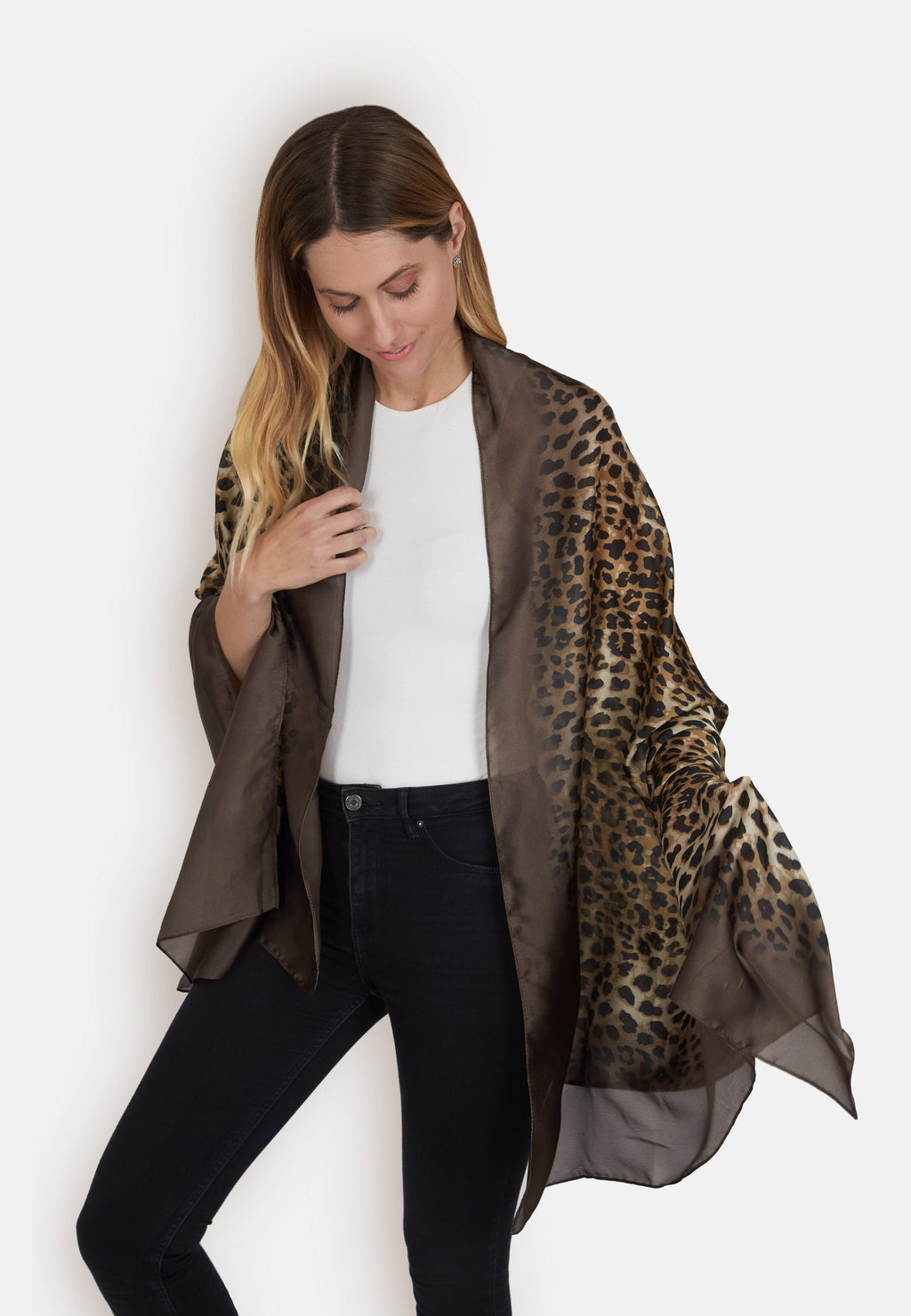 Brown Leopard Silk Scarf