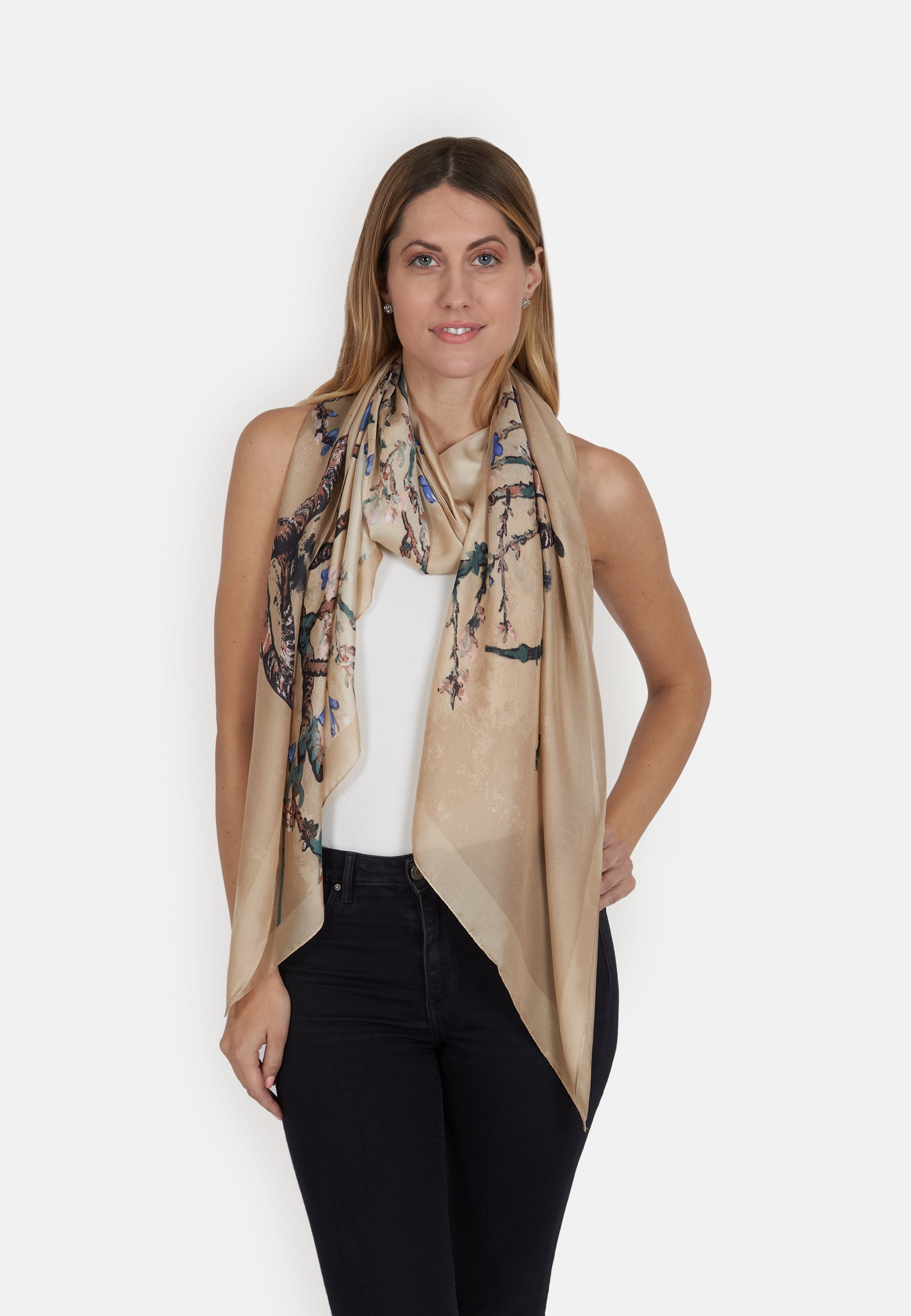 Gold Floral Silk Scarf