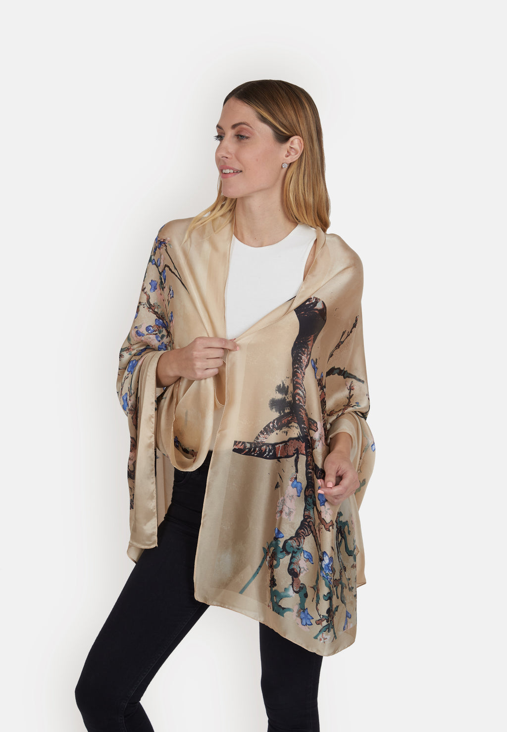 Gold Floral Silk Scarf