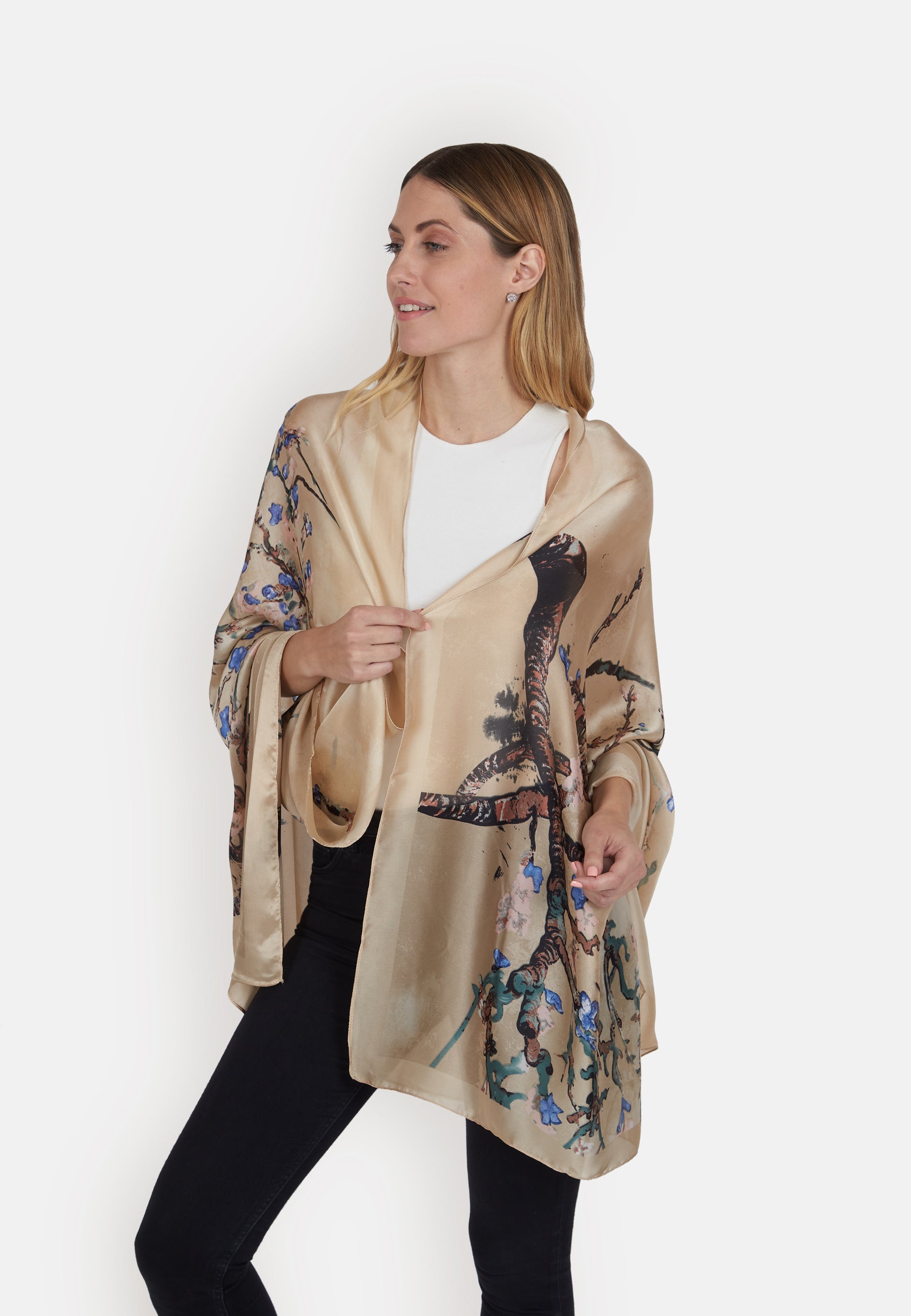 Gold Floral Silk Scarf