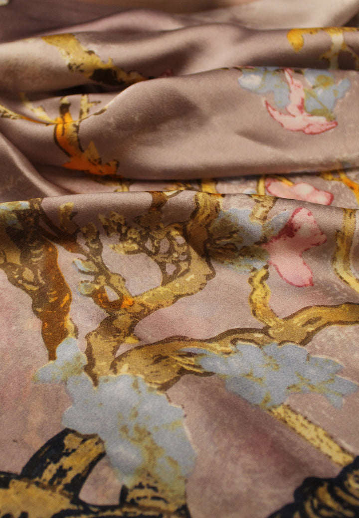 Light Purple Floral Silk Scarf