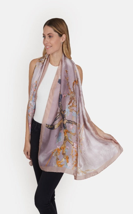 Light Purple Floral Silk Scarf