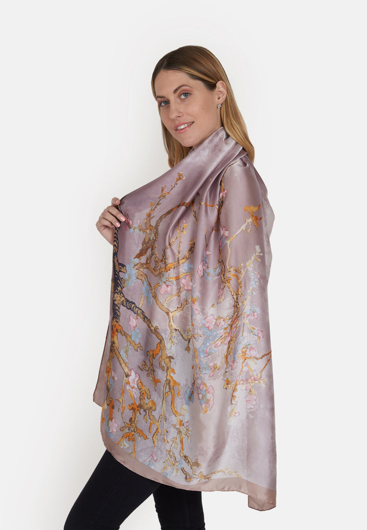 Light Purple Floral Silk Scarf