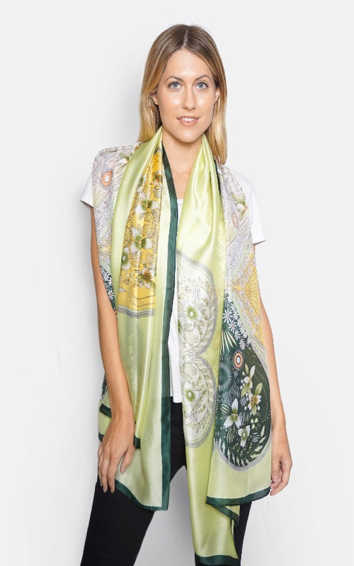 Green Floral Silk Scarf