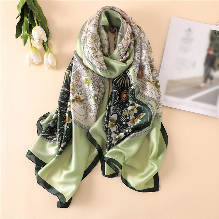 Green Floral Silk Scarf