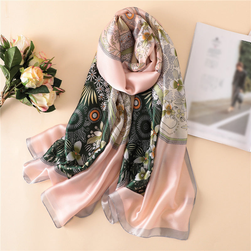 Pink Grey Floral Silk Scarf