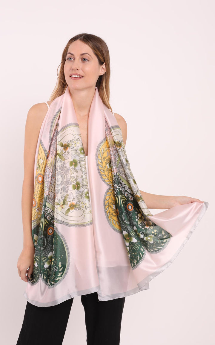 Pink Grey Floral Silk Scarf