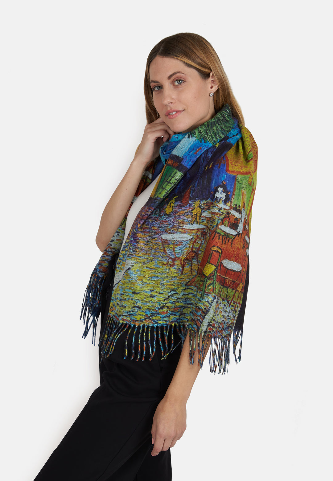 CAFÉ TERRACE AT NIGHT Super Soft Wool Fringed Scarf