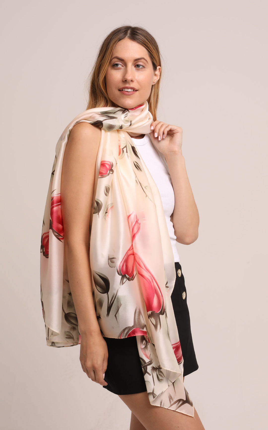 Silk Scarf in Pink and Cream Floral Print