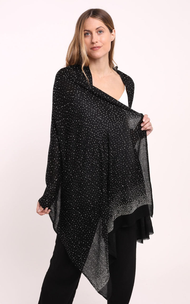 Black Cashmere Scarf with Crystals & Pearls