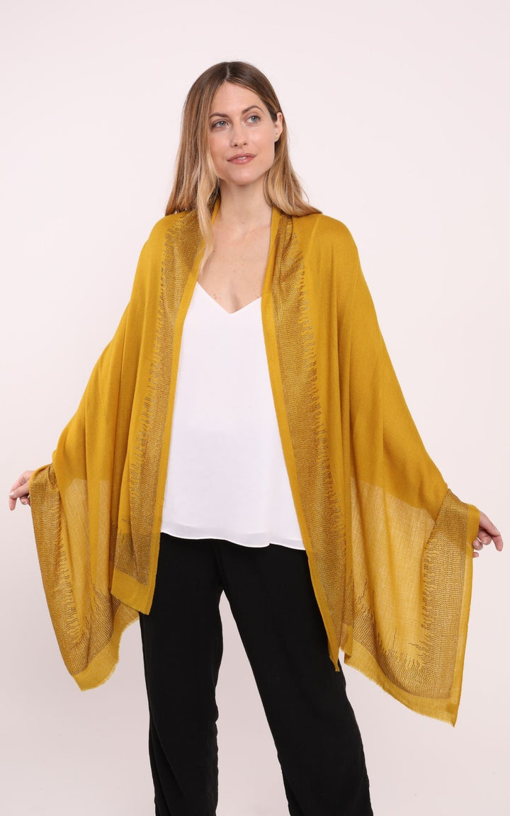 Mustard Cashmere Scarf with Crystal Border