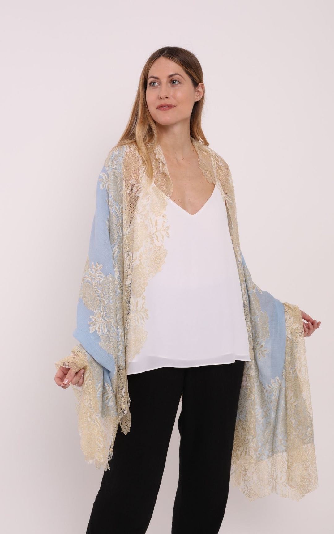 Turquoise with Gold Lace Scarf