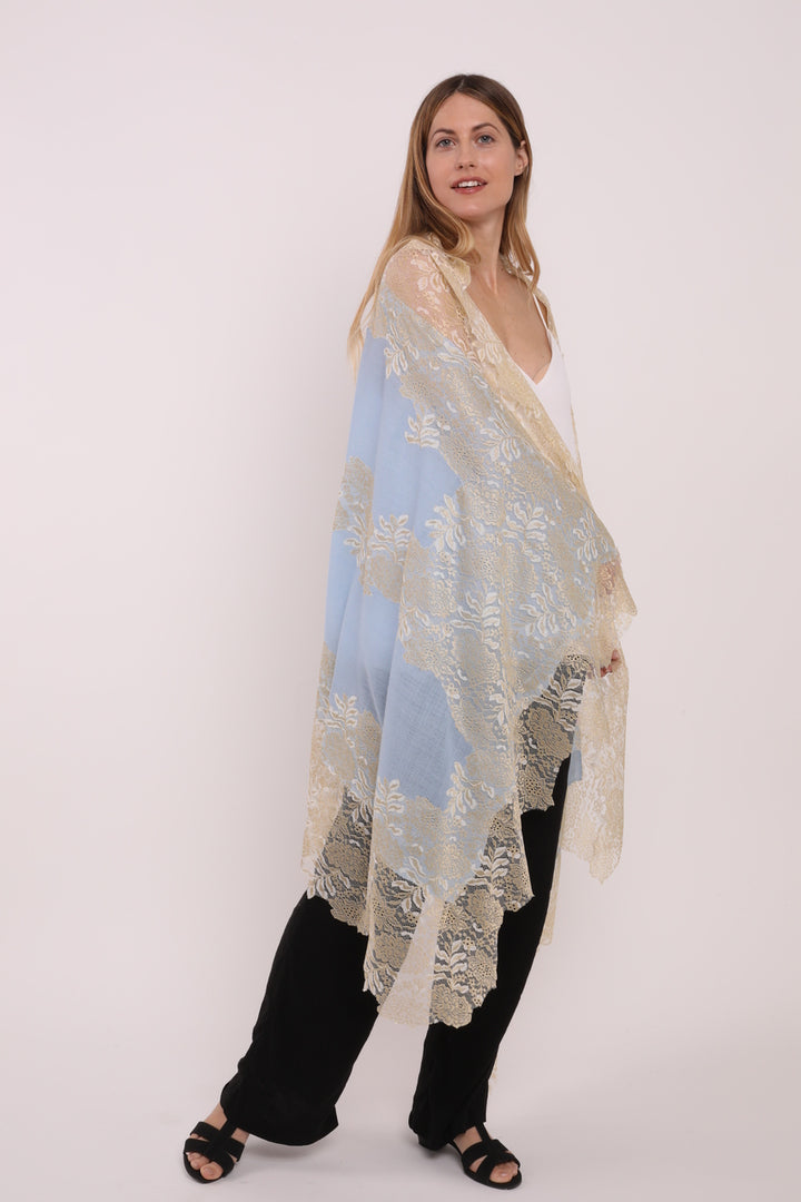 Turquoise with Gold Lace Scarf