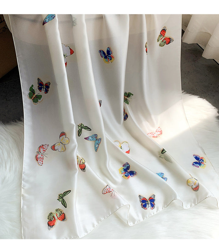Ivory with Multicoloured Butterflies Silk Scarf