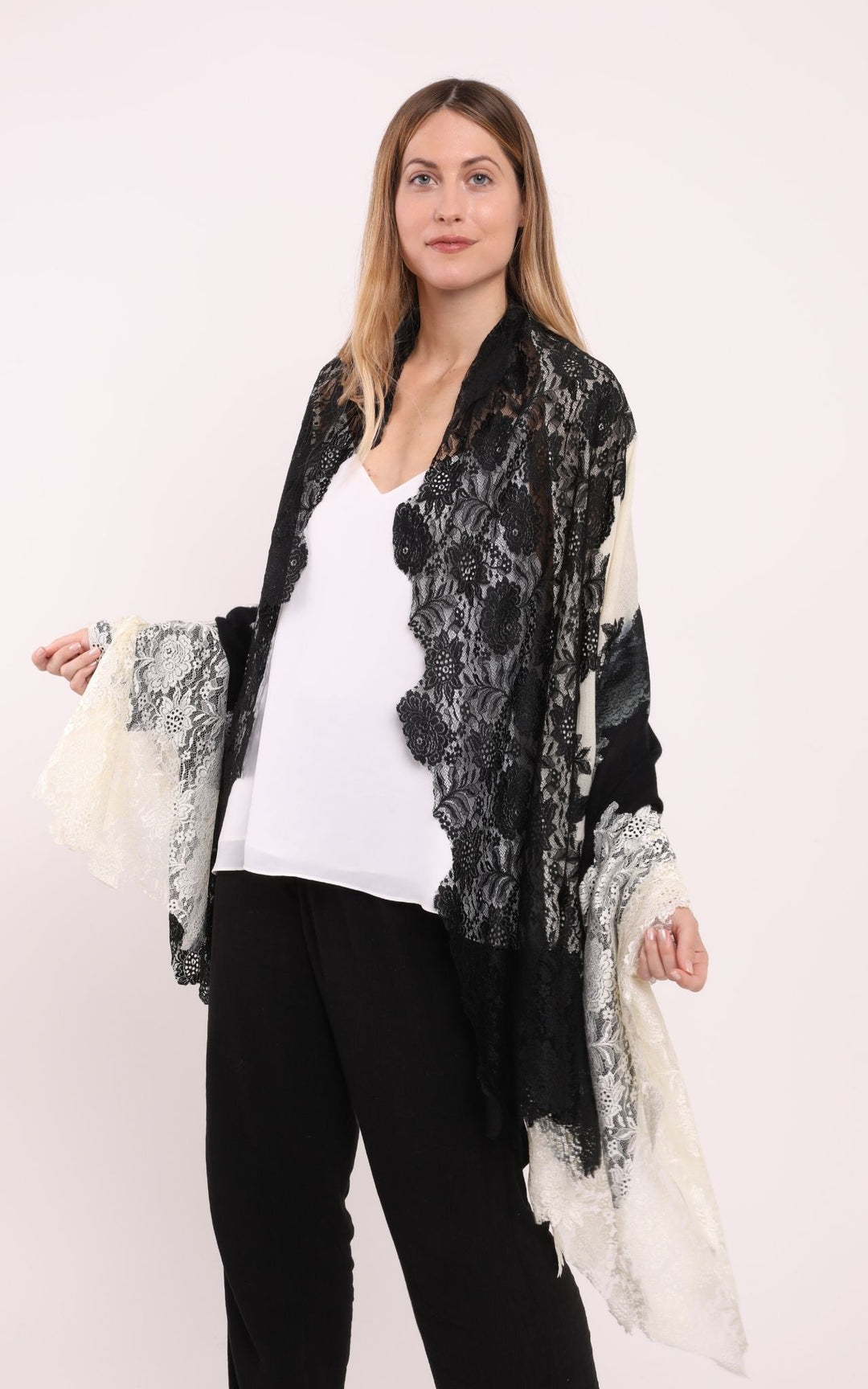 Black with Cream Shaded Lace Scarf
