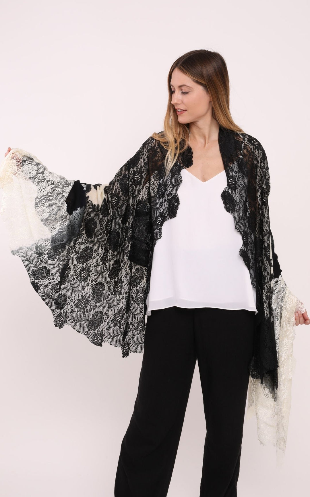Black with Cream Shaded Lace Scarf