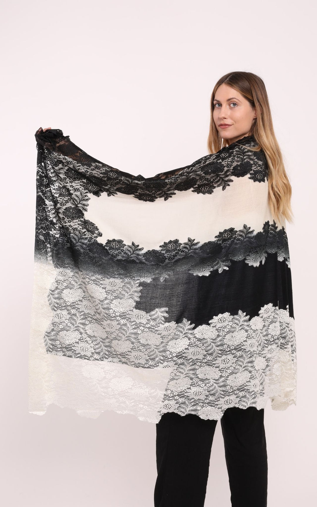 Black with Cream Shaded Lace Scarf