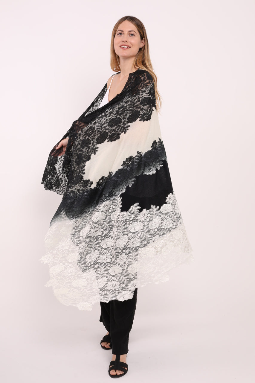 Black with Cream Shaded Lace Scarf