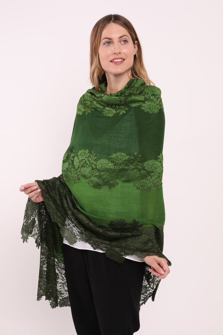 Green with Metallic Lace Scarf