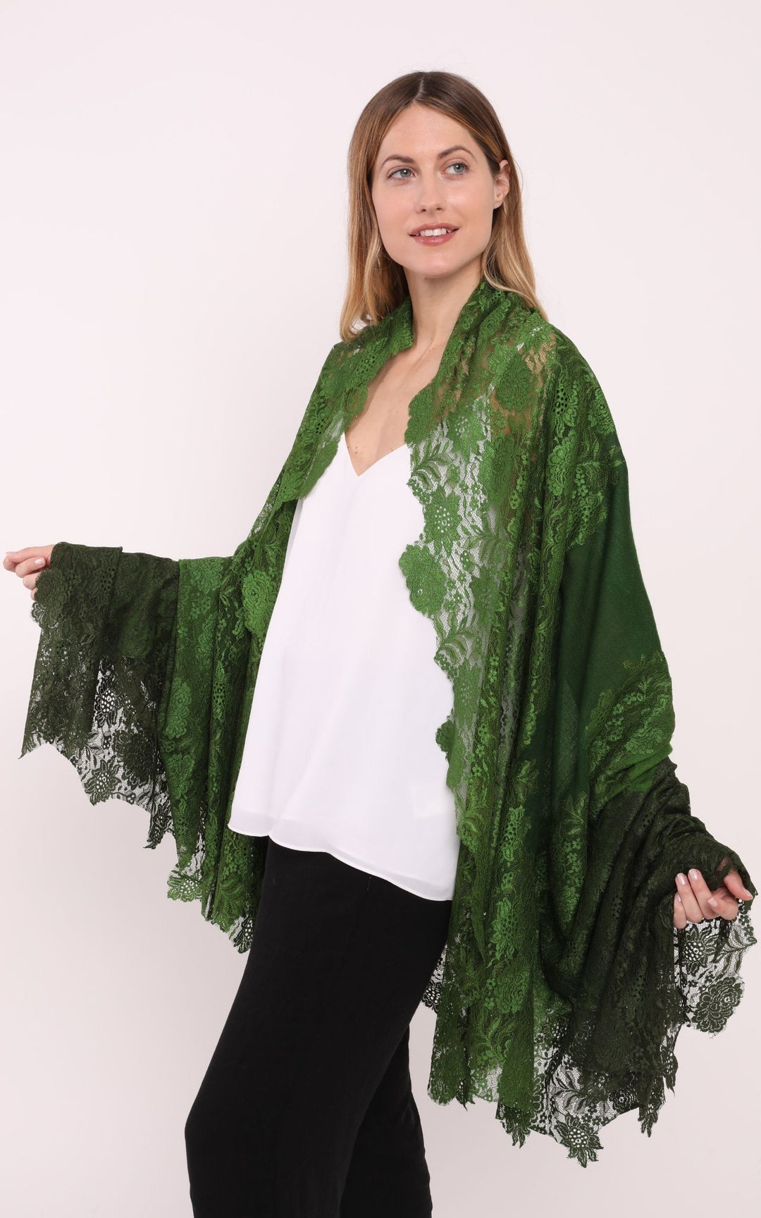 Green with Metallic Lace Scarf