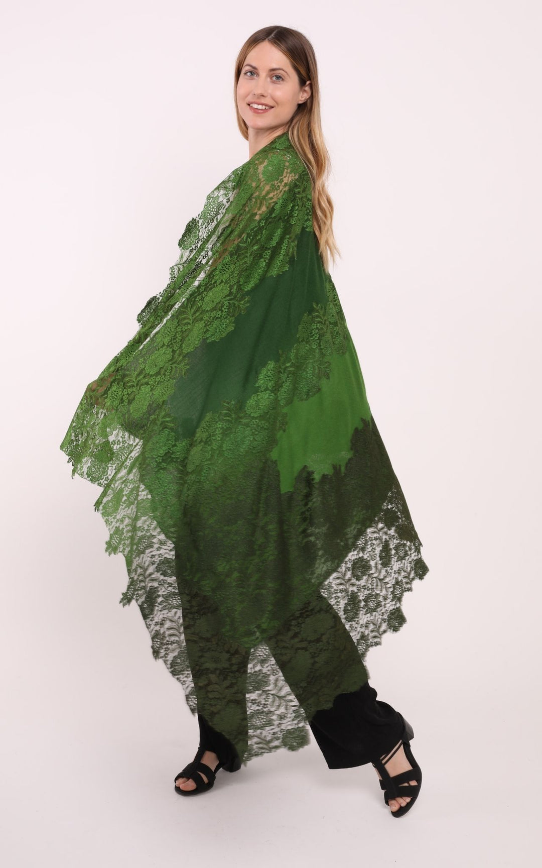 Green with Metallic Lace Scarf