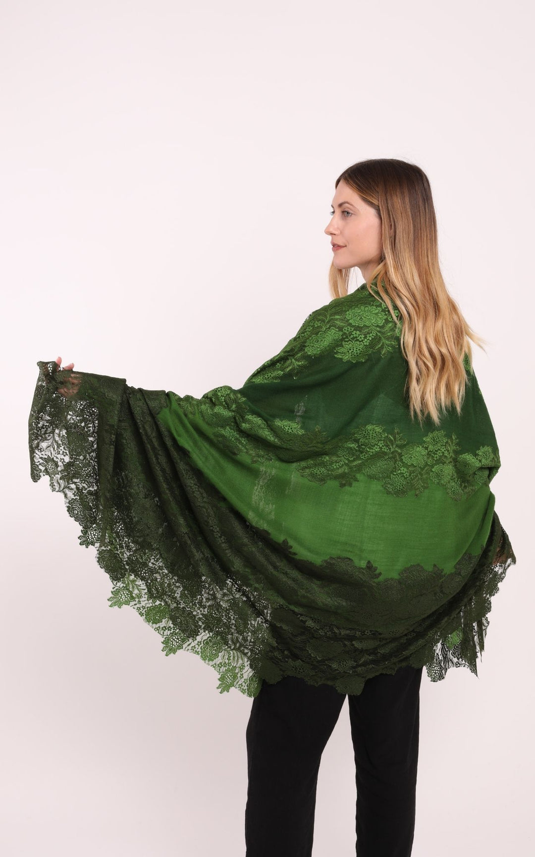 Green with Metallic Lace Scarf