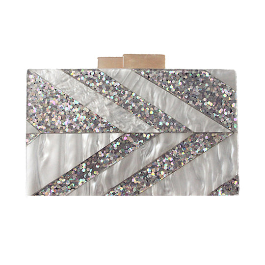 White Marble and Silver Glitter Acrylic Clutch