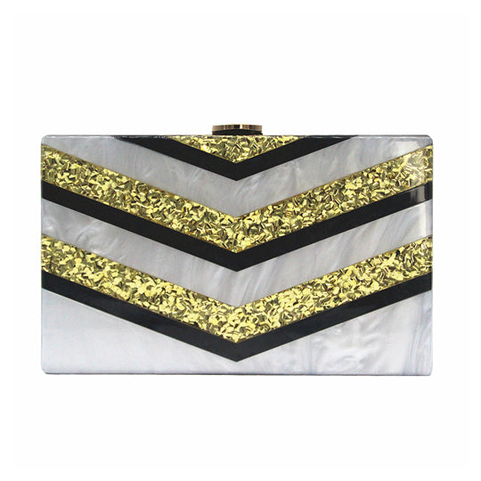 White Marble and Gold Glitter Acrylic Clutch